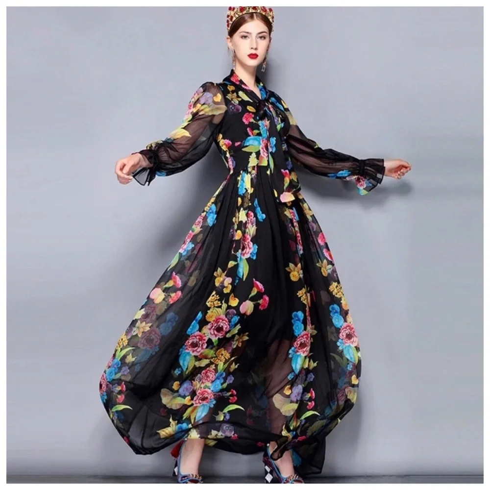 The Lucia Silk Gorgeous Sheer Floral Maxi Dress - Picture 2 of 7